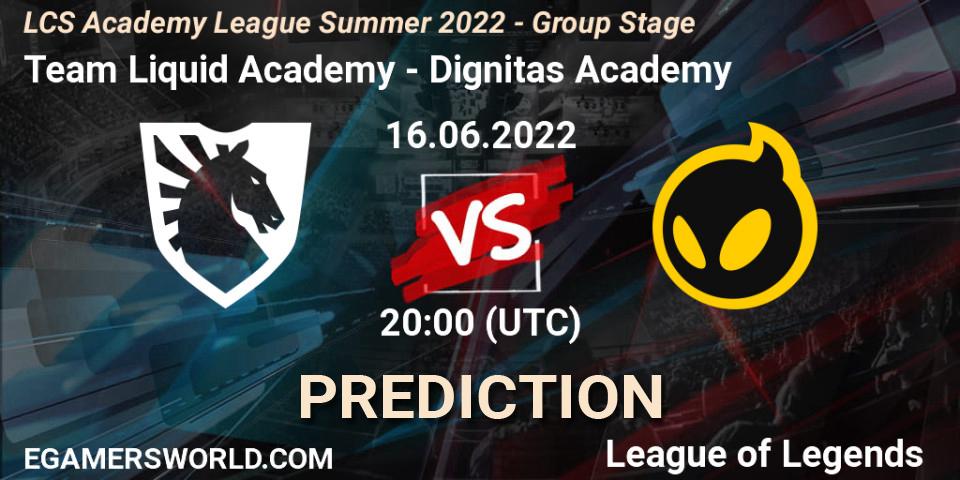 Pronóstico Team Liquid Academy - Dignitas Academy. 16.06.2022 at 20:00, LoL, LCS Academy League Summer 2022 - Group Stage