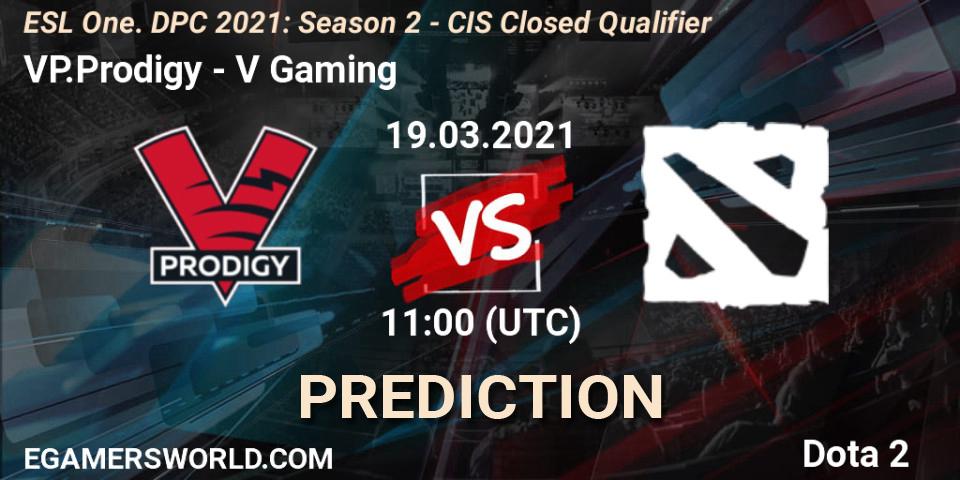 Pronóstico VP.Prodigy - V Gaming. 19.03.2021 at 11:00, Dota 2, ESL One. DPC 2021: Season 2 - CIS Closed Qualifier