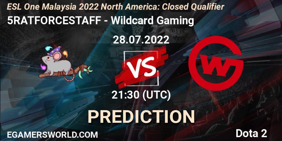 Pronóstico 5RATFORCESTAFF - Wildcard Gaming. 28.07.2022 at 21:44, Dota 2, ESL One Malaysia 2022 North America: Closed Qualifier