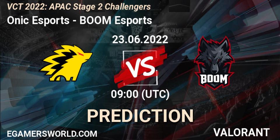 Pronóstico Onic Esports - BOOM Esports. 23.06.2022 at 08:30, VALORANT, VCT 2022: APAC Stage 2 Challengers