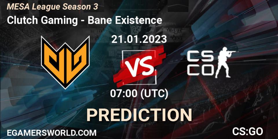 Pronóstico Clutch Gaming - Bane Existence. 21.01.2023 at 06:30, Counter-Strike (CS2), MESA League Season 3
