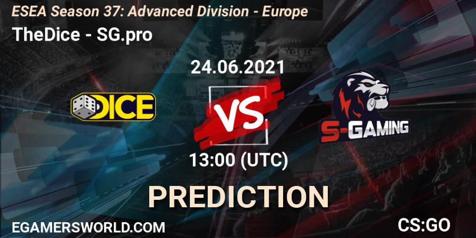 Pronóstico TheDice - SG.pro. 24.06.2021 at 13:00, Counter-Strike (CS2), ESEA Season 37: Advanced Division - Europe