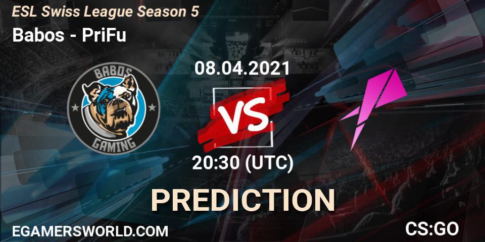 Pronóstico Babos - PriFu. 08.04.2021 at 20:30, Counter-Strike (CS2), ESL Swiss League Season 5