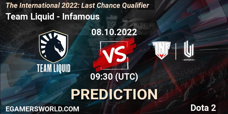 Pronóstico Team Liquid - Infamous. 08.10.2022 at 09:36, Dota 2, The International 2022: Last Chance Qualifier