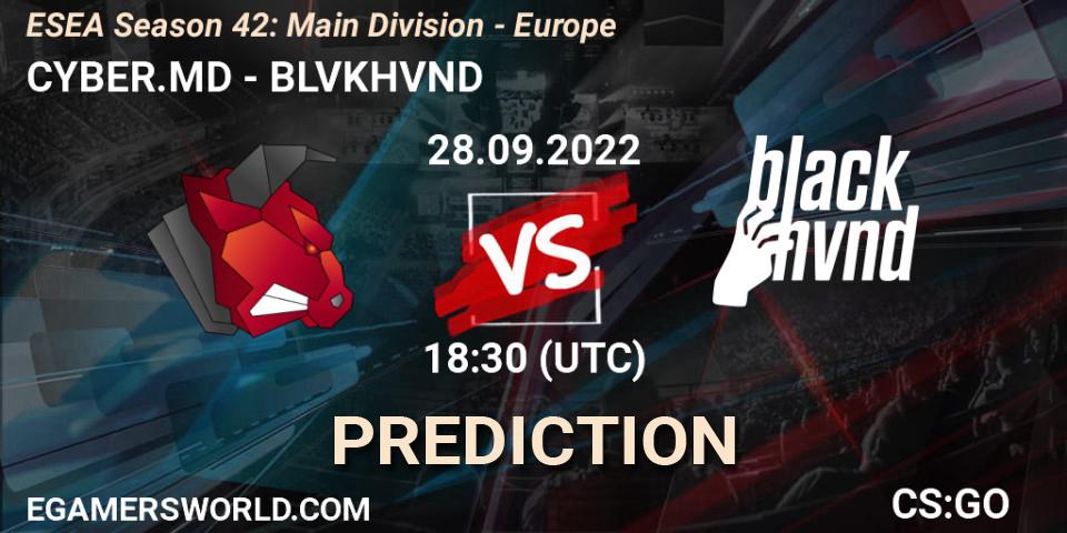 Pronóstico CYBER.MD - BLVKHVND. 28.09.2022 at 18:30, Counter-Strike (CS2), ESEA Season 42: Main Division - Europe