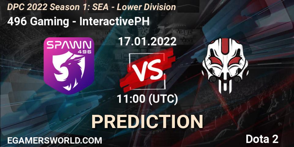 Pronóstico 496 Gaming - InteractivePH. 17.01.2022 at 11:00, Dota 2, DPC 2022 Season 1: SEA - Lower Division