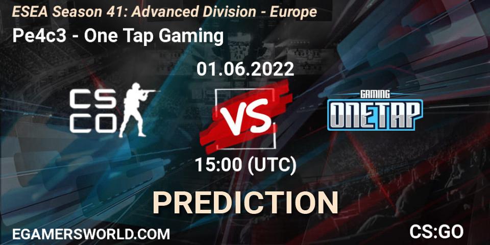 Pronóstico Pe4c3 - One Tap Gaming. 01.06.2022 at 15:00, Counter-Strike (CS2), ESEA Season 41: Advanced Division - Europe