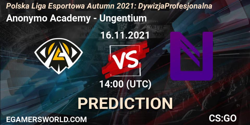 Pronóstico Anonymo Academy - Ungentium. 16.11.2021 at 14:00, Counter-Strike (CS2), Polska Liga Esportowa Autumn 2021: Dywizja Profesjonalna
