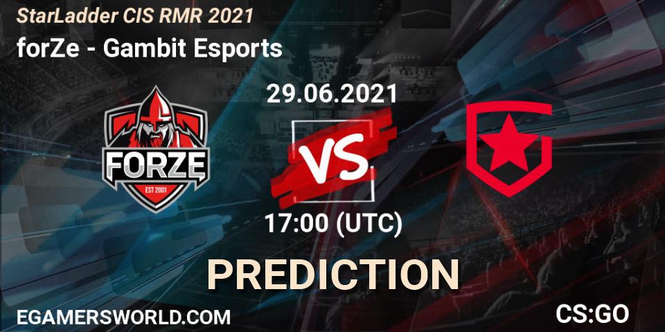 Pronóstico forZe - Gambit Esports. 29.06.2021 at 17:00, Counter-Strike (CS2), StarLadder CIS RMR 2021
