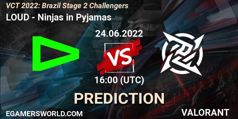 Pronóstico LOUD - Ninjas in Pyjamas. 24.06.2022 at 16:15, VALORANT, VCT 2022: Brazil Stage 2 Challengers