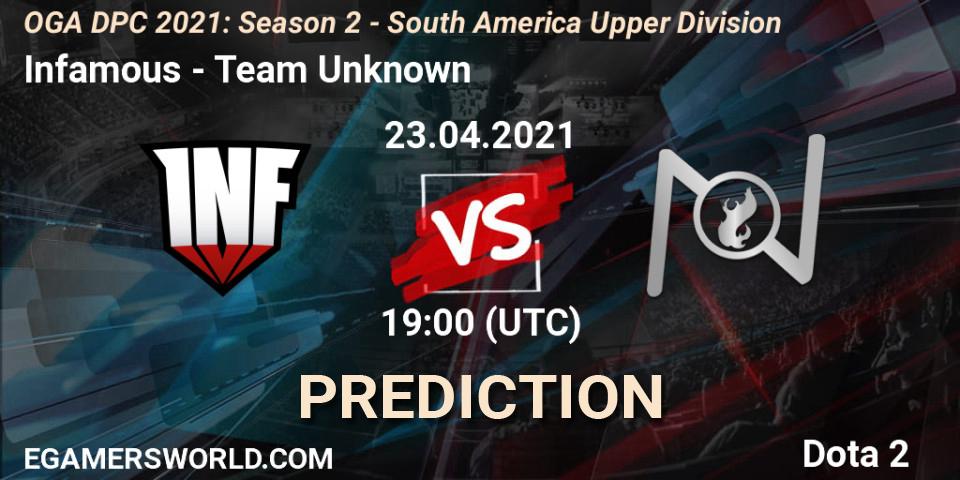 Pronóstico Infamous - Team Unknown. 23.04.2021 at 19:04, Dota 2, OGA DPC 2021: Season 2 - South America Upper Division