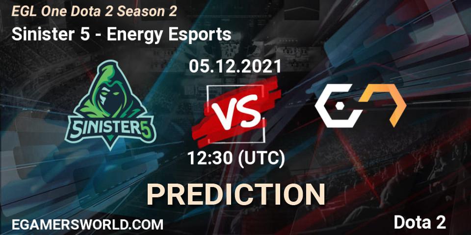 Pronóstico Sinister 5 - Energy Esports. 05.12.2021 at 12:35, Dota 2, EGL One Dota 2 Season 2