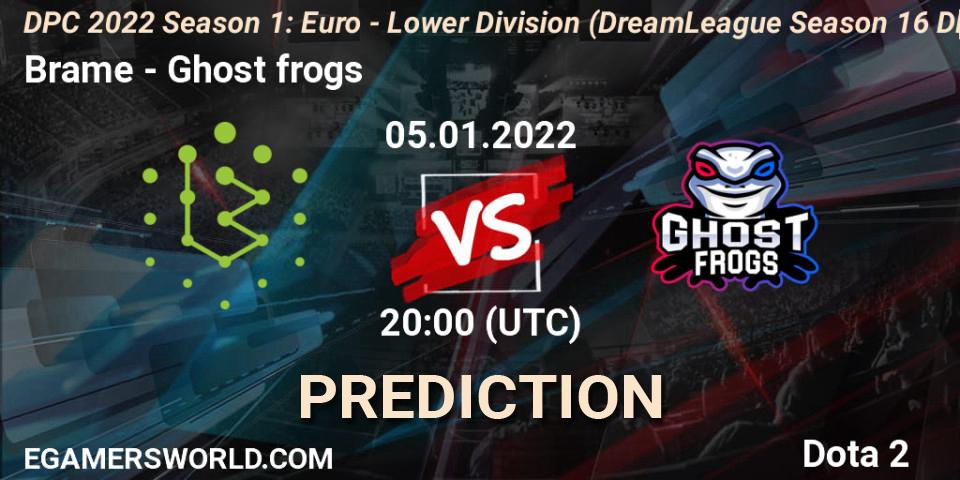 Pronóstico Brame - Ghost frogs. 05.01.2022 at 20:25, Dota 2, DPC 2022 Season 1: Euro - Lower Division (DreamLeague Season 16 DPC WEU)