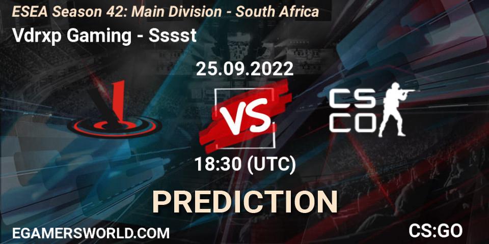 Pronóstico Vdrxp Gaming - Sssst. 25.09.22, CS2 (CS:GO), ESEA Season 42: Main Division - South Africa