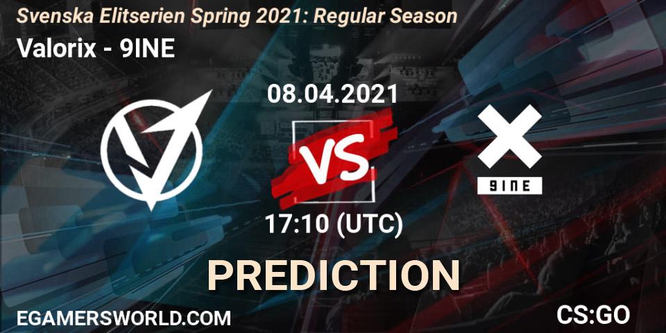 Pronóstico Valorix - 9INE. 08.04.2021 at 17:10, Counter-Strike (CS2), Svenska Elitserien Spring 2021: Regular Season
