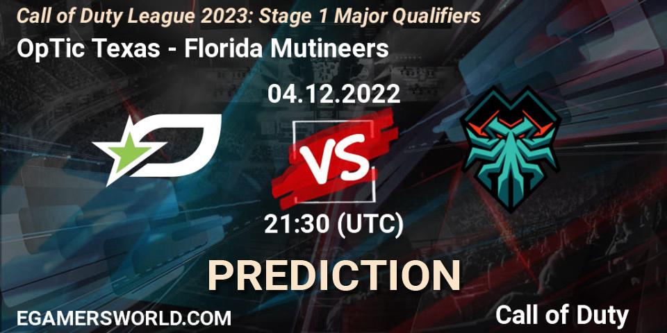 Pronóstico OpTic Texas - Florida Mutineers. 04.12.2022 at 21:30, Call of Duty, Call of Duty League 2023: Stage 1 Major Qualifiers