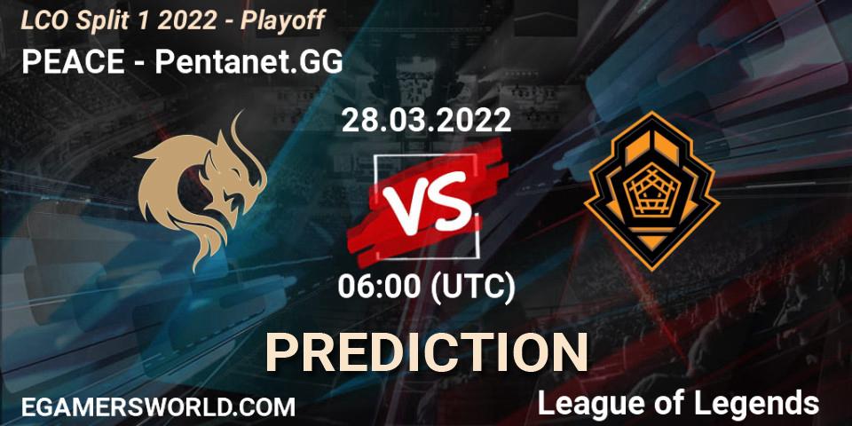 Pronóstico PEACE - Pentanet.GG. 28.03.2022 at 05:30, LoL, LCO Split 1 2022 - Playoff
