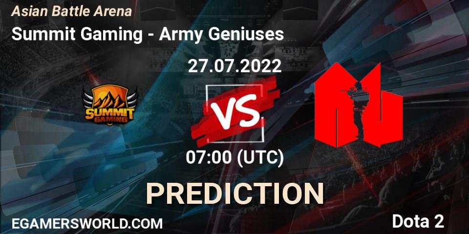 Pronóstico Summit Gaming - Army Geniuses. 27.07.2022 at 07:13, Dota 2, Asian Battle Arena