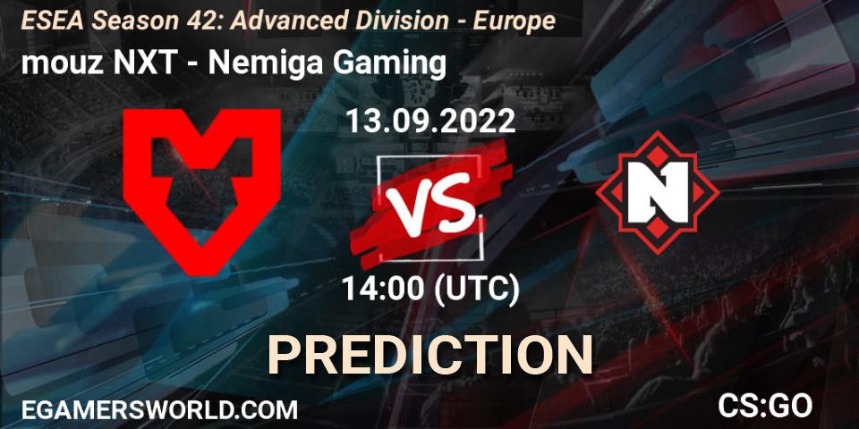 Pronóstico mouz NXT - Nemiga Gaming. 13.09.2022 at 14:00, Counter-Strike (CS2), ESEA Season 42: Advanced Division - Europe