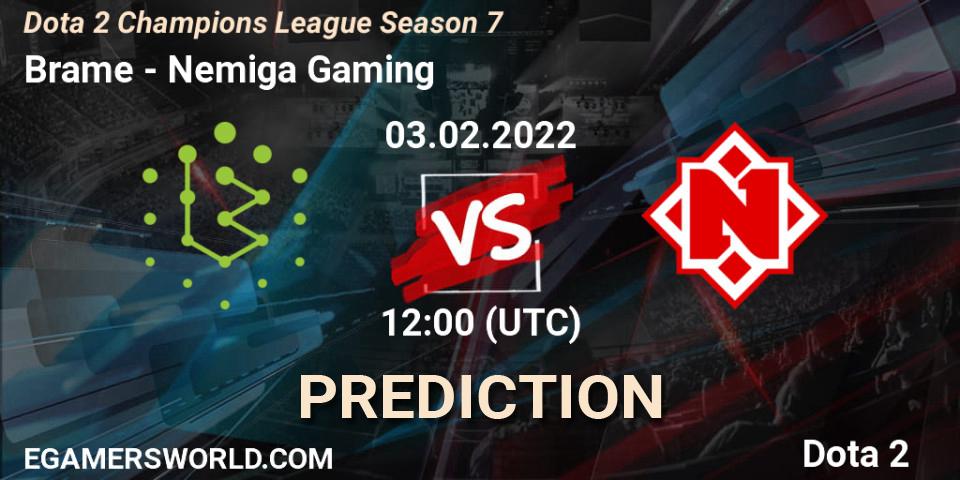 Pronóstico Brame - Nemiga Gaming. 03.02.2022 at 12:03, Dota 2, Dota 2 Champions League 2022 Season 7