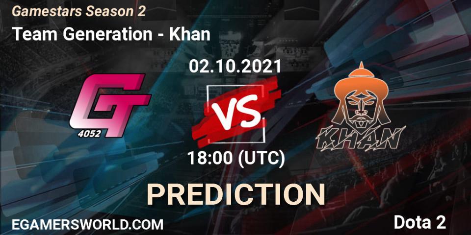 Pronóstico Team Generation - Khan. 02.10.2021 at 14:57, Dota 2, Gamestars Season 2