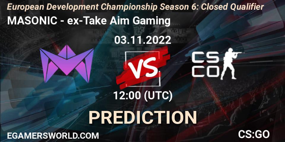 Pronóstico MASONIC - ex-Take Aim Gaming. 03.11.22, CS2 (CS:GO), European Development Championship Season 6: Closed Qualifier