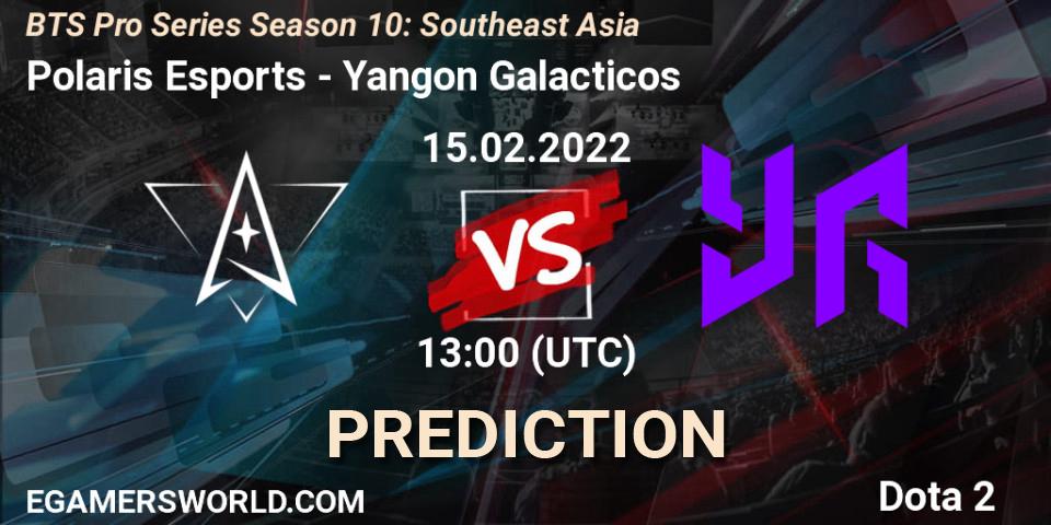 Pronóstico Polaris Esports - Yangon Galacticos. 15.02.2022 at 13:16, Dota 2, BTS Pro Series Season 10: Southeast Asia