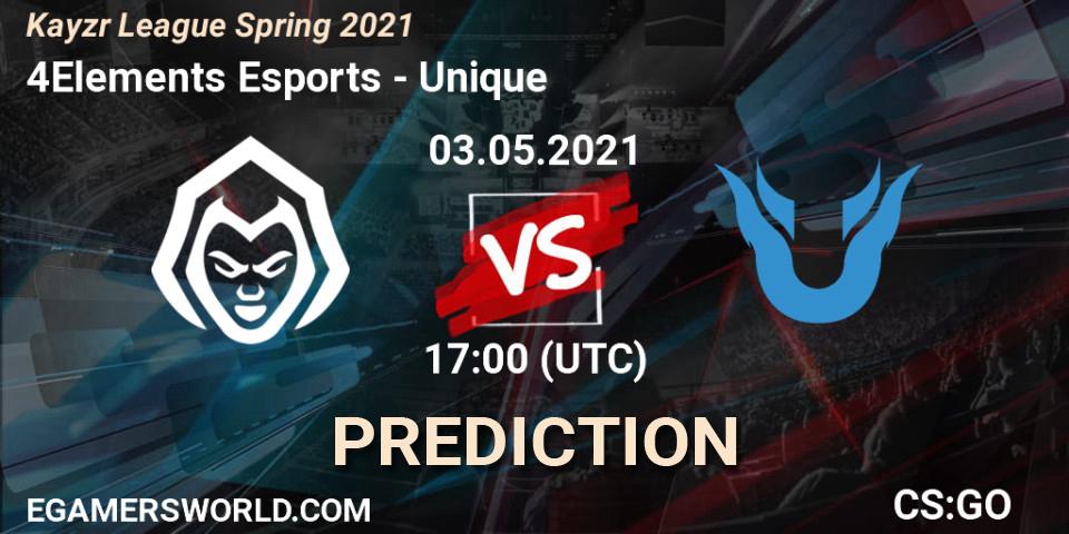 Pronóstico 4Elements Esports - Unique. 03.05.2021 at 17:00, Counter-Strike (CS2), Kayzr League Spring 2021