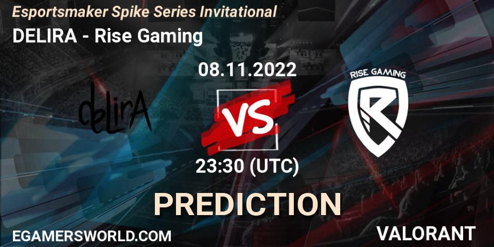 Pronóstico DELIRA - Rise Gaming. 09.11.2022 at 01:00, VALORANT, Esportsmaker Spike Series Invitational