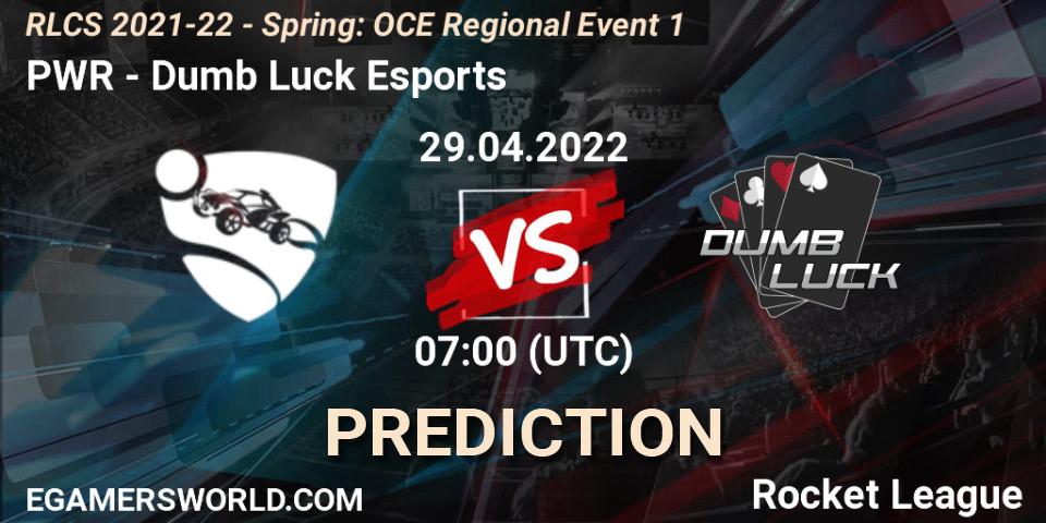 Pronóstico PWR - Dumb Luck Esports. 29.04.2022 at 07:00, Rocket League, RLCS 2021-22 - Spring: OCE Regional Event 1