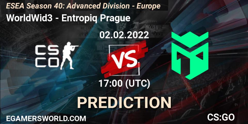 Pronóstico WorldWid3 - Entropiq Prague. 02.02.2022 at 17:00, Counter-Strike (CS2), ESEA Season 40: Advanced Division - Europe