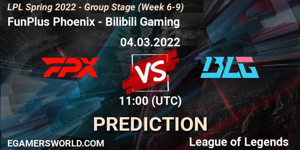 Pronóstico FunPlus Phoenix - Bilibili Gaming. 04.03.2022 at 12:30, LoL, LPL Spring 2022 - Group Stage (Week 6-9)