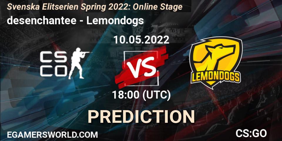 Pronóstico desenchantee - Lemondogs. 10.05.2022 at 18:00, Counter-Strike (CS2), Svenska Elitserien Spring 2022: Online Stage