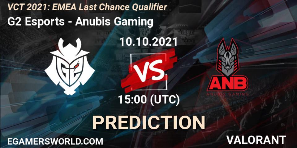 Pronóstico G2 Esports - Anubis Gaming. 10.10.2021 at 15:00, VALORANT, VCT 2021: EMEA Last Chance Qualifier