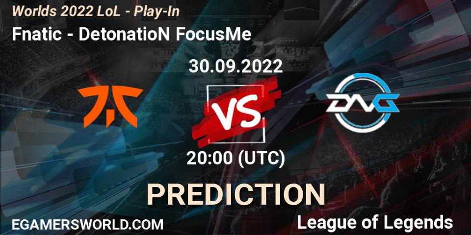 Pronóstico Fnatic - DetonatioN FocusMe. 30.09.2022 at 20:00, LoL, Worlds 2022 LoL - Play-In