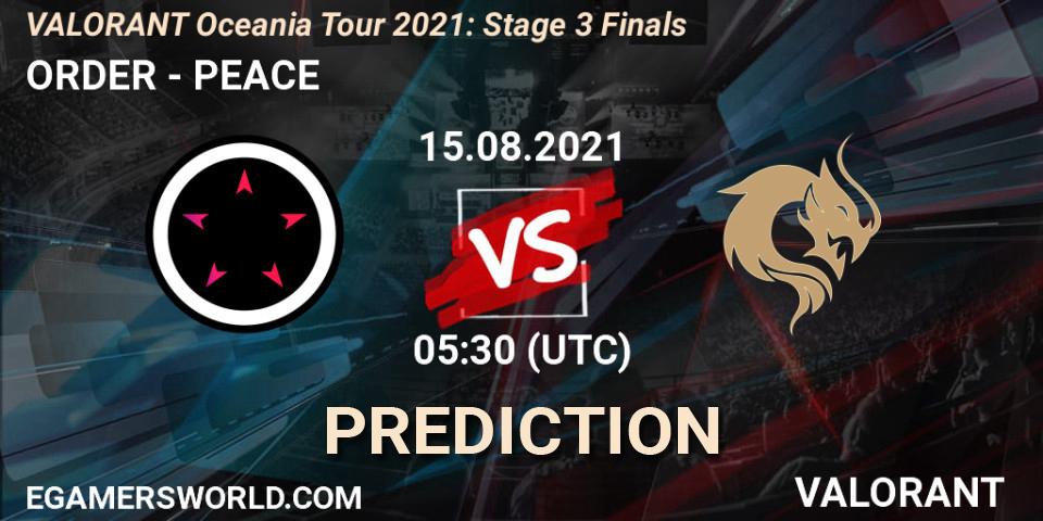 Pronóstico ORDER - PEACE. 15.08.2021 at 05:30, VALORANT, VALORANT Oceania Tour 2021: Stage 3 Finals