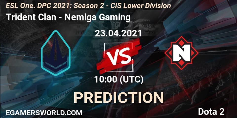 Pronóstico Trident Clan - Nemiga Gaming. 23.04.2021 at 09:55, Dota 2, ESL One. DPC 2021: Season 2 - CIS Lower Division