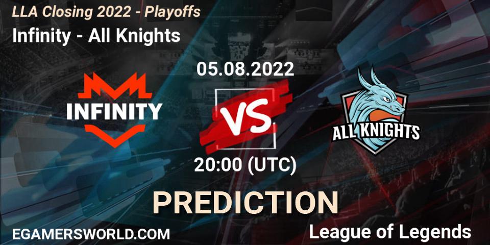 Pronóstico Infinity - All Knights. 05.08.2022 at 20:00, LoL, LLA Closing 2022 - Playoffs