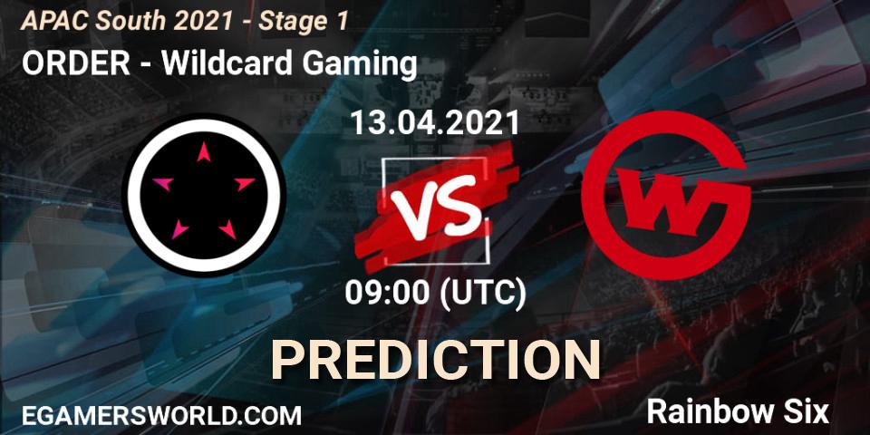 Pronóstico ORDER - Wildcard Gaming. 13.04.2021 at 09:00, Rainbow Six, APAC South 2021 - Stage 1