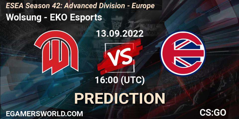 Pronóstico Wolsung - EKO Esports. 13.09.2022 at 16:00, Counter-Strike (CS2), ESEA Season 42: Advanced Division - Europe