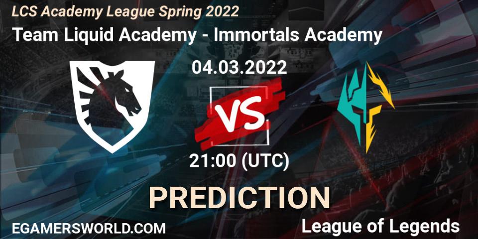 Pronóstico Team Liquid Academy - Immortals Academy. 04.03.2022 at 21:00, LoL, LCS Academy League Spring 2022