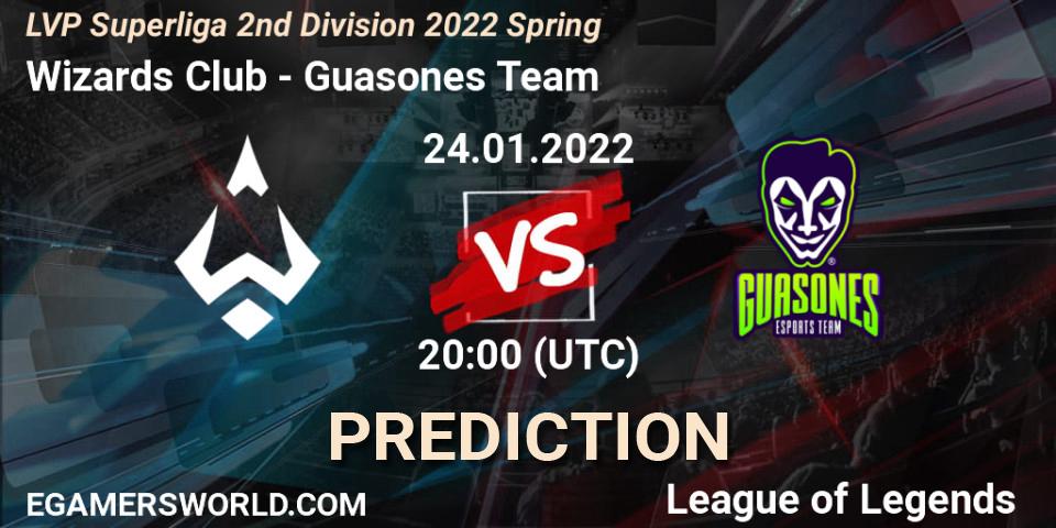Pronóstico Wizards Club - Guasones Team. 25.01.2022 at 19:00, LoL, LVP Superliga 2nd Division 2022 Spring