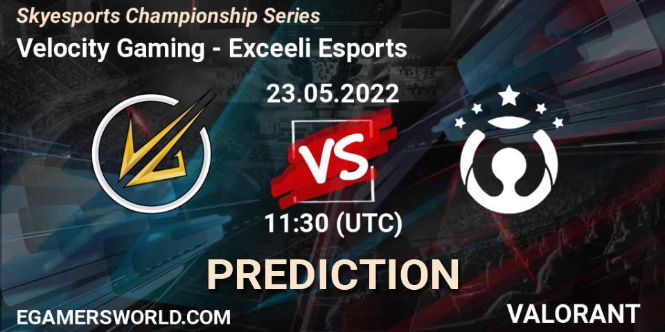 Pronóstico Velocity Gaming - Exceeli Esports. 23.05.2022 at 11:30, VALORANT, Skyesports Championship Series