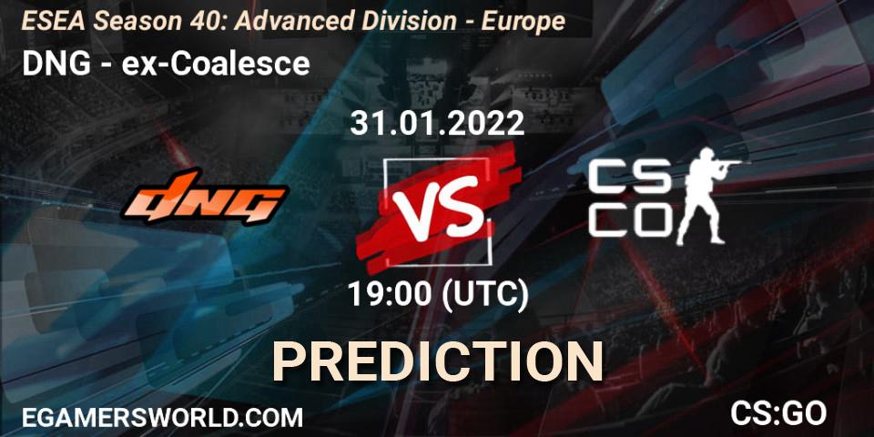 Pronóstico DNG - ex-Coalesce. 31.01.2022 at 19:00, Counter-Strike (CS2), ESEA Season 40: Advanced Division - Europe