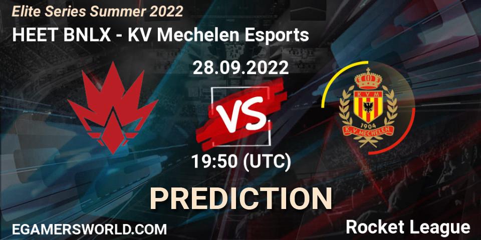 Pronóstico HEET BNLX - KV Mechelen Esports. 28.09.2022 at 19:50, Rocket League, Elite Series Summer 2022