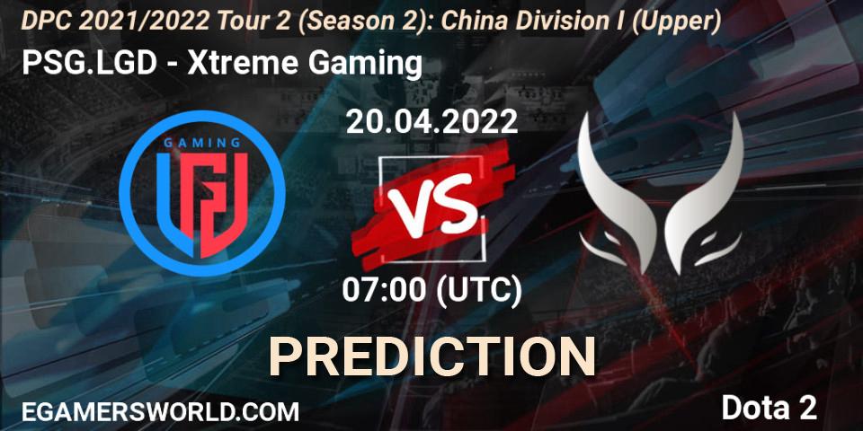 Pronóstico PSG.LGD - Xtreme Gaming. 20.04.2022 at 07:03, Dota 2, DPC 2021/2022 Tour 2 (Season 2): China Division I (Upper)