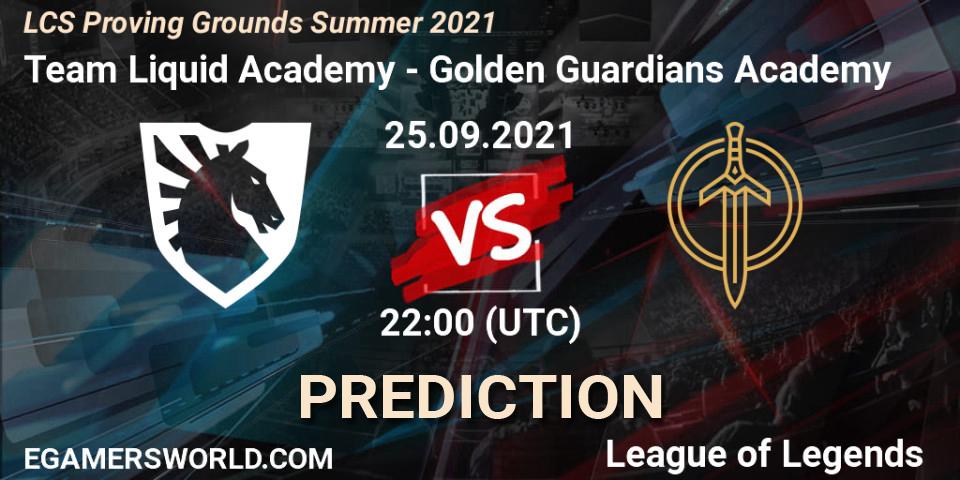 Pronóstico Team Liquid Academy - Golden Guardians Academy. 25.09.2021 at 22:00, LoL, LCS Proving Grounds Summer 2021