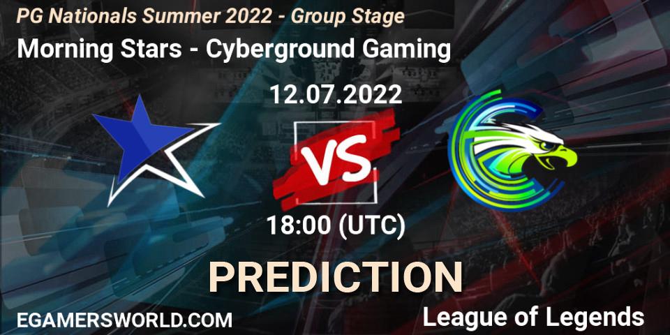 Pronóstico Morning Stars - Cyberground Gaming. 12.07.2022 at 18:00, LoL, PG Nationals Summer 2022 - Group Stage