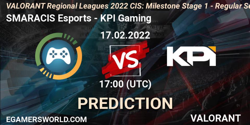 Pronóstico SMARACIS Esports - KPI Gaming. 17.02.2022 at 17:15, VALORANT, VALORANT Regional Leagues 2022 CIS: Milestone Stage 1 - Regular Season