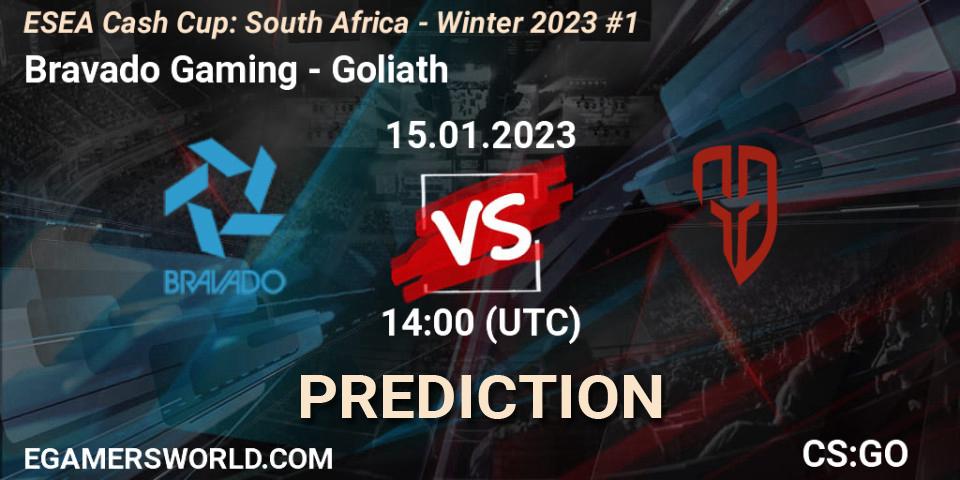 Pronóstico Bravado Gaming - Goliath. 15.01.2023 at 14:00, Counter-Strike (CS2), ESEA Cash Cup: South Africa - Winter 2023 #1
